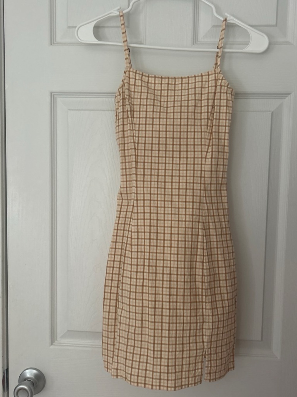 Billabong Tan & Brown Checked Spaghetti Strap Mini Dress